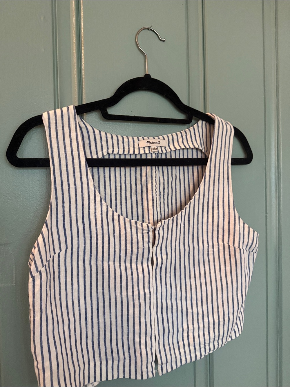 Madewell White and Navy Blue Striped Linen Crop Top - Picture 4 of 5